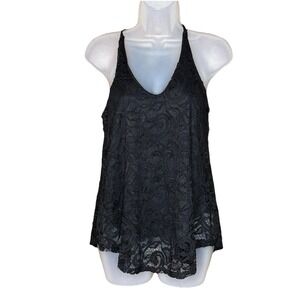 Love J USA Tank Women M Black Lace Halter Sheer Hi Low Boho Fairy Whimsigoth Y2K